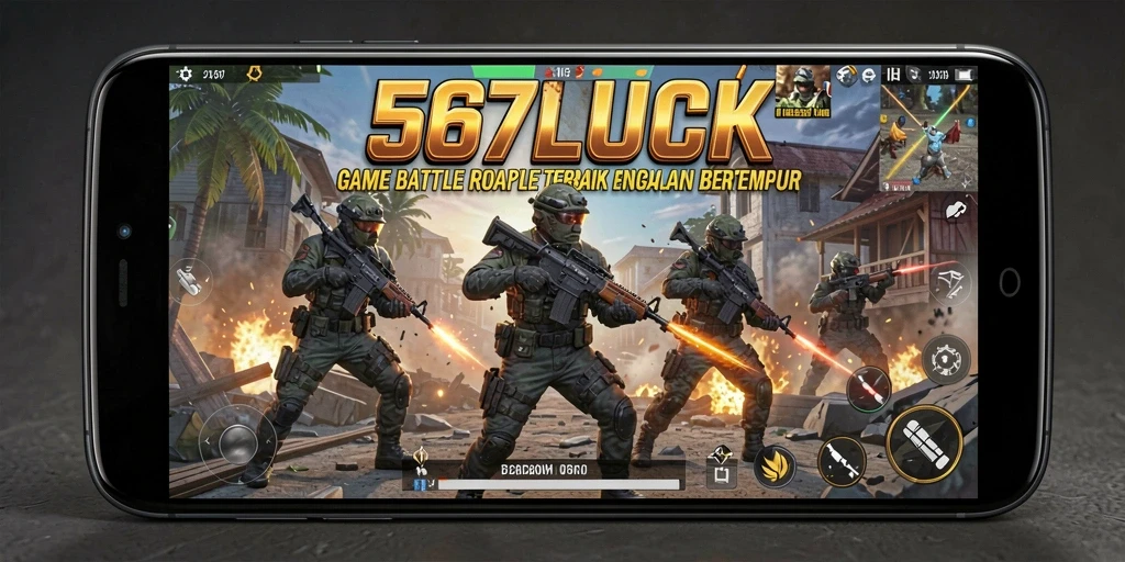 Tangkapan layar utama 567LUCK menampilkan aksi intens dalam pertempuran Battle Royale.
