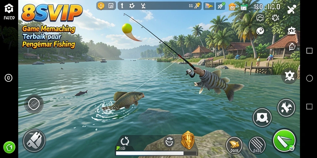 Screenshot gameplay <strong>8SVIP</strong> yang menampilkan aksi memancing yang seru dan menantang.