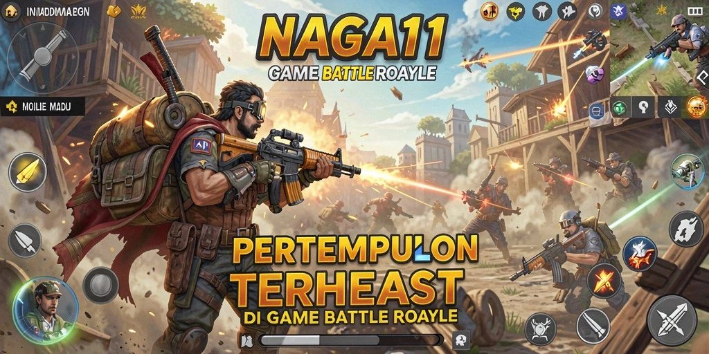 Tampilan gameplay NAGA11 dengan aksi pertempuran intens di medan perang.