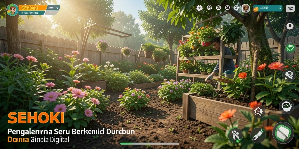 Tampilan gameplay SEHOKI yang menarik dengan ladang subur.