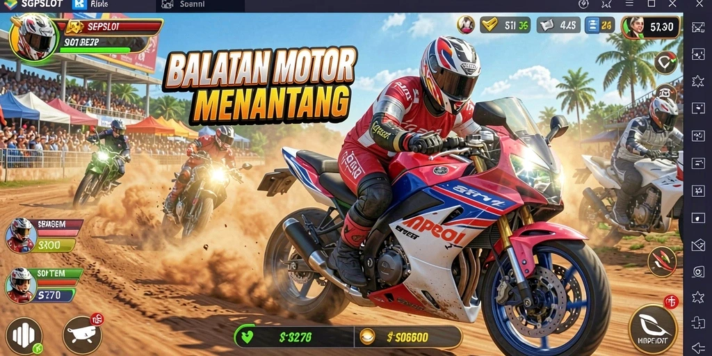 Screenshot utama SGPSLOT menampilkan aksi balapan motor yang mendebarkan.